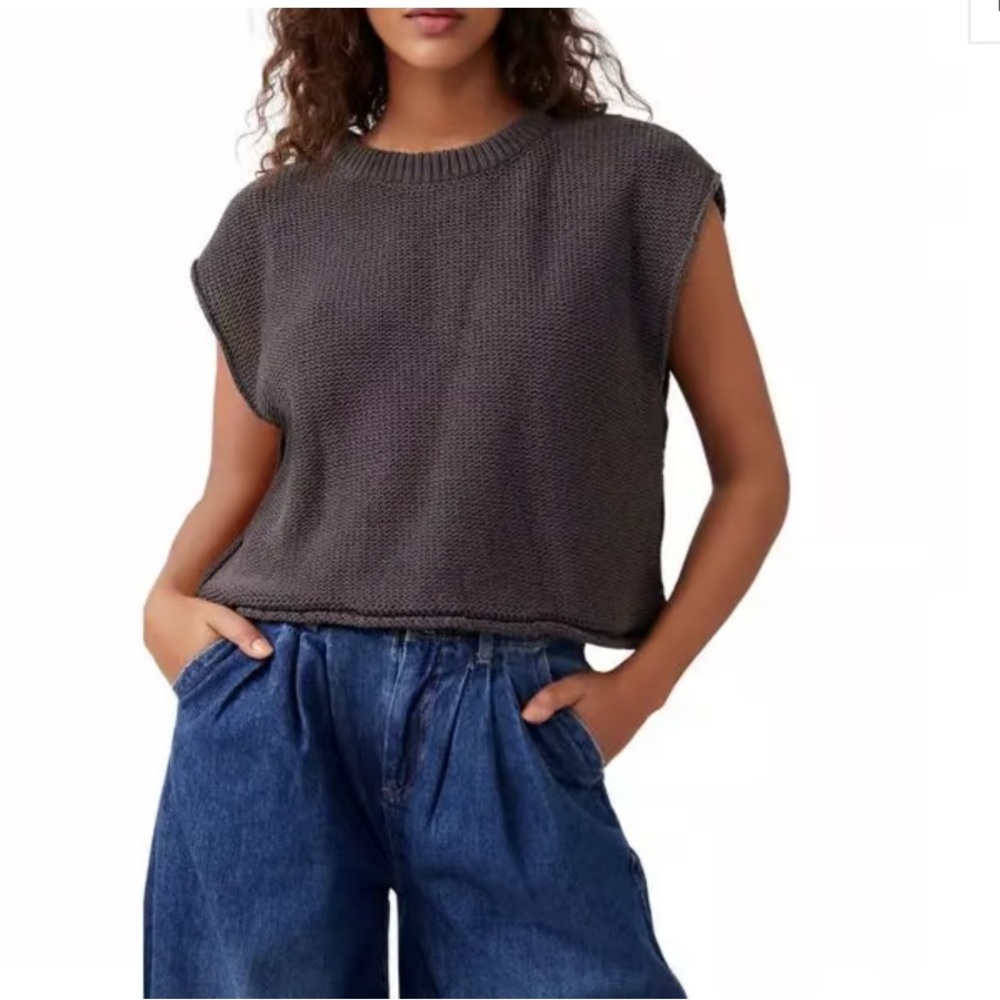 Free People Stolen Hearts Knitted Crop Tank Vest Women’s Size Small 100% Cotton - Picture 2 of 14